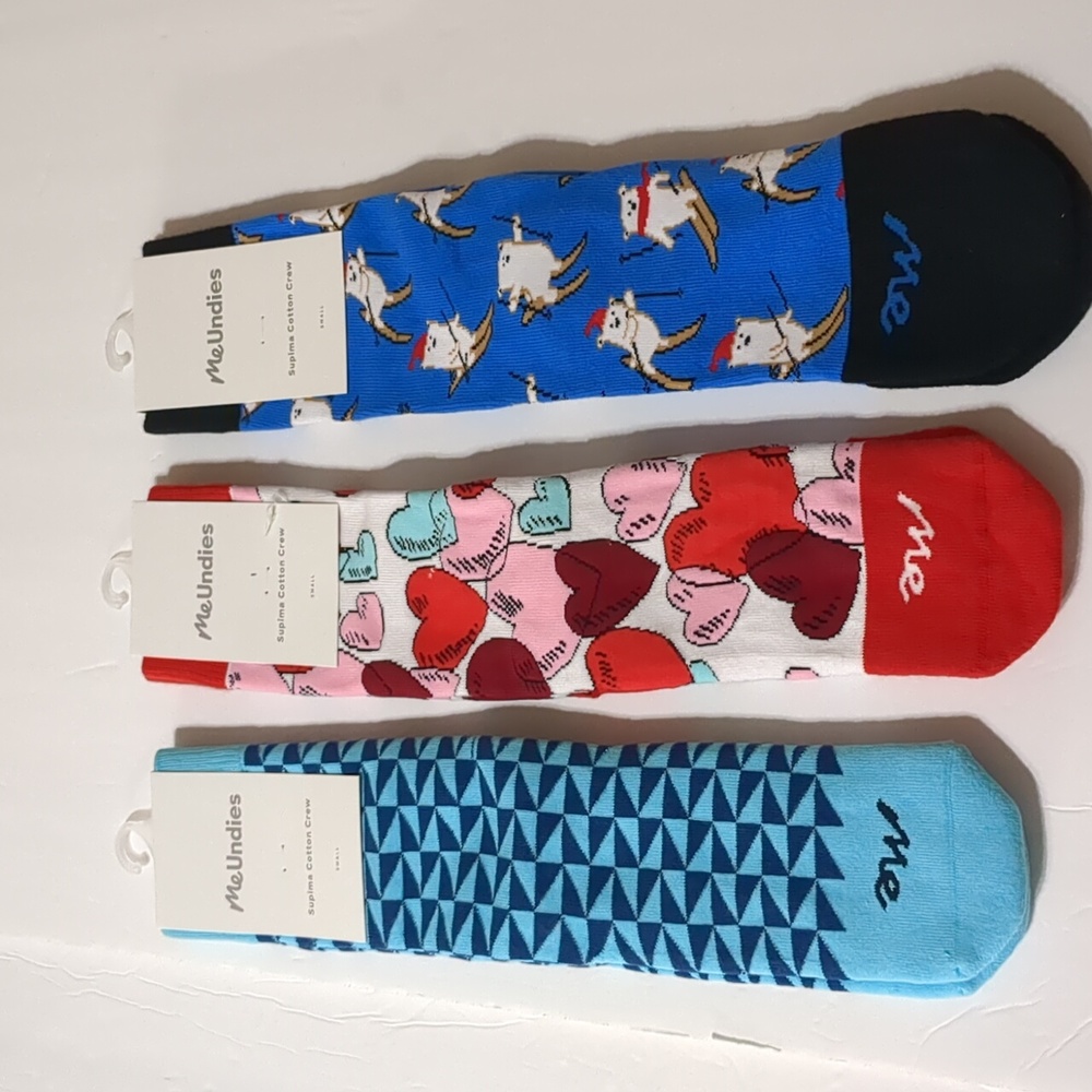 New MeUndies  3 pairs  Socks size Small W 4.5 M 3 supima cotton